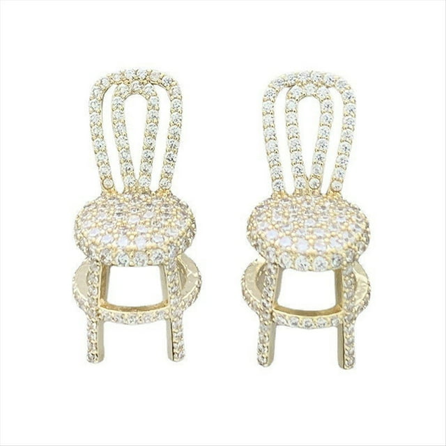 Pendiente de Silla Pequeña para Mujer, con un Banco Tridimensional, Elegante y Exagerado, Lleno de Diamantes de Imitación A