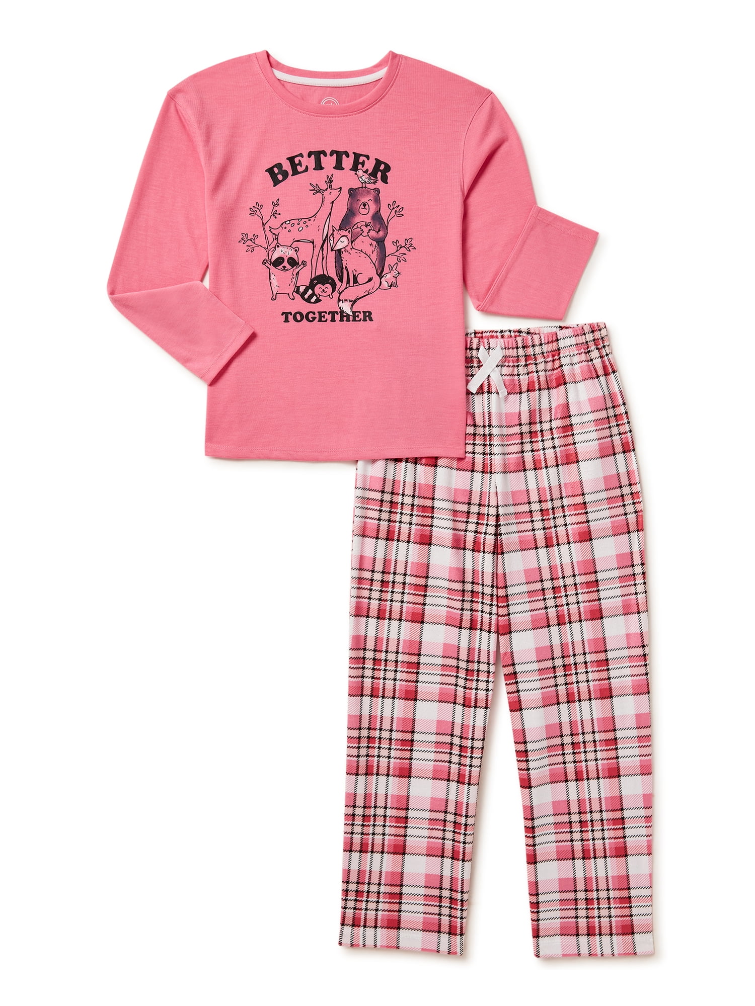 Wonder Nation Girls Long Sleeve Pullover and Pants, 2-Piece Pajama Set, Size 4-18 & Plus