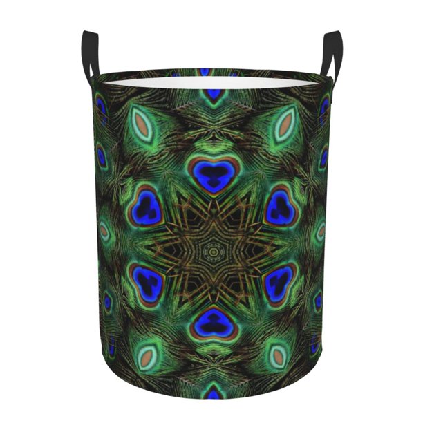 Fotbe Peacock Feathers Cesto de Ropa con Asas, Cesto Impermeable de Gran Capacidad, Bolsa de Lavado para Dormitorio, Cesto de Ropa con Ruedas y Asas-Medium
