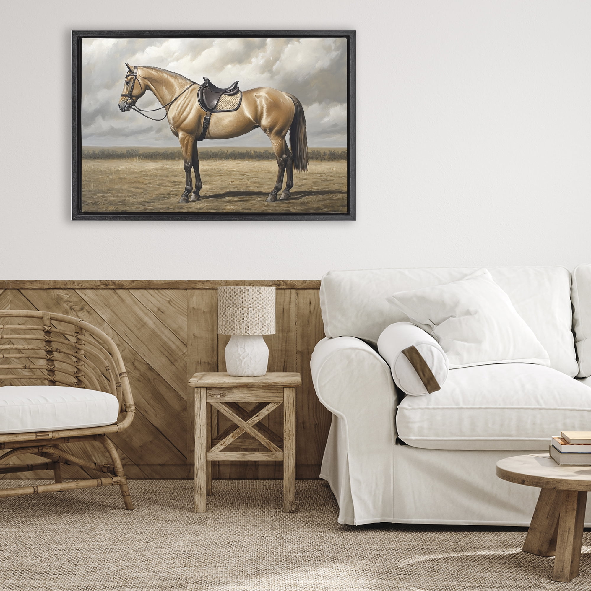 Stupell Industries Shiny Mare Saddled Up Black Framed Floater Canvas Wall Art, design by Petal Prints Design