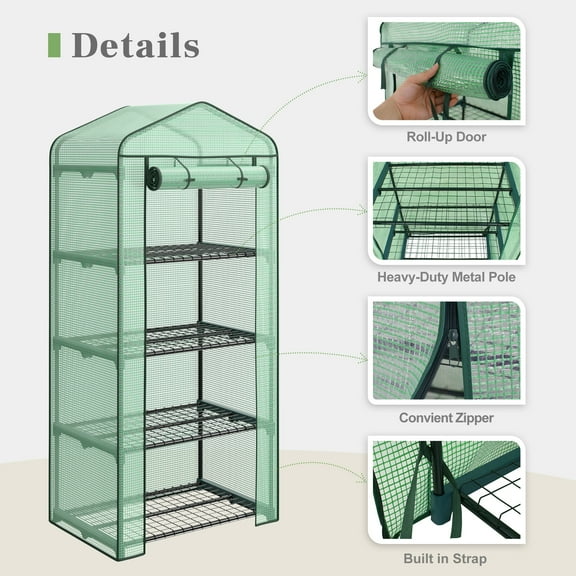 Wubio 4 Tier Mini Greenhouse Indoor Outdoor Portable Waterproof Green House w/PE Cover