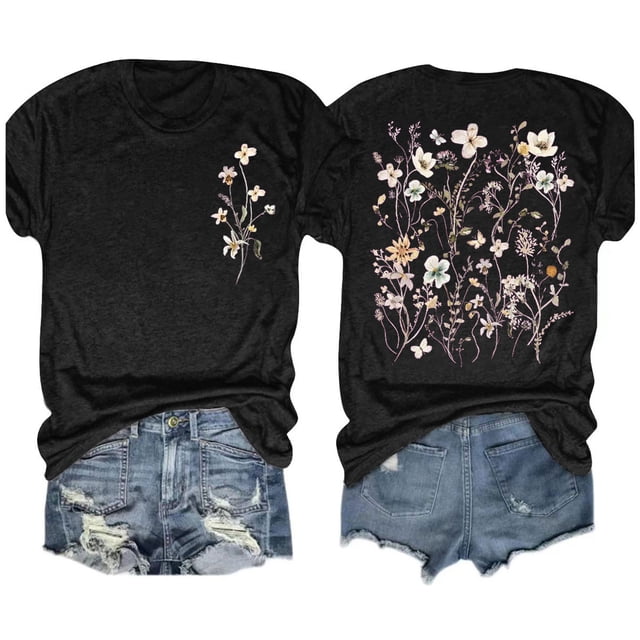 Aqestyerly T-Shirt Blouse à Manches Courtes Imprimé à Col Rond Décontracté d'Été pour Femme, Haut Aéré de Tous les Jours avec Imprimé Stylé HWRETIE