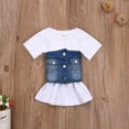 thumbnail image 3 of Xingqing Robe Ample à Manches Courtes pour Bébé Fille en Denim avec Poche Poitrine et Gilet Enveloppant, 3 of 10