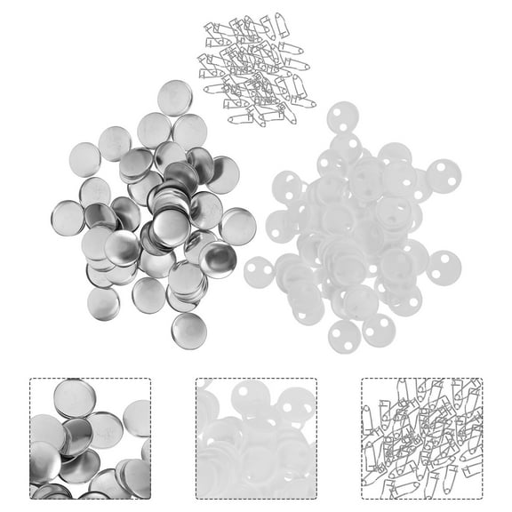HEALEEP 100 Sets Badge Button Making Supplies Silver 32Mm Round Diy