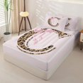 thumbnail image 2 of Homewish Pink Bow Tie Personalized C Initial Zipper Full Size Comforter Sets with Fitted Sheet and 2 Pillowcases for Teens Girls,Vintage Cheetah Print Zipper Bedding Set,4pcs,Pink Reversible, 2 of 6
