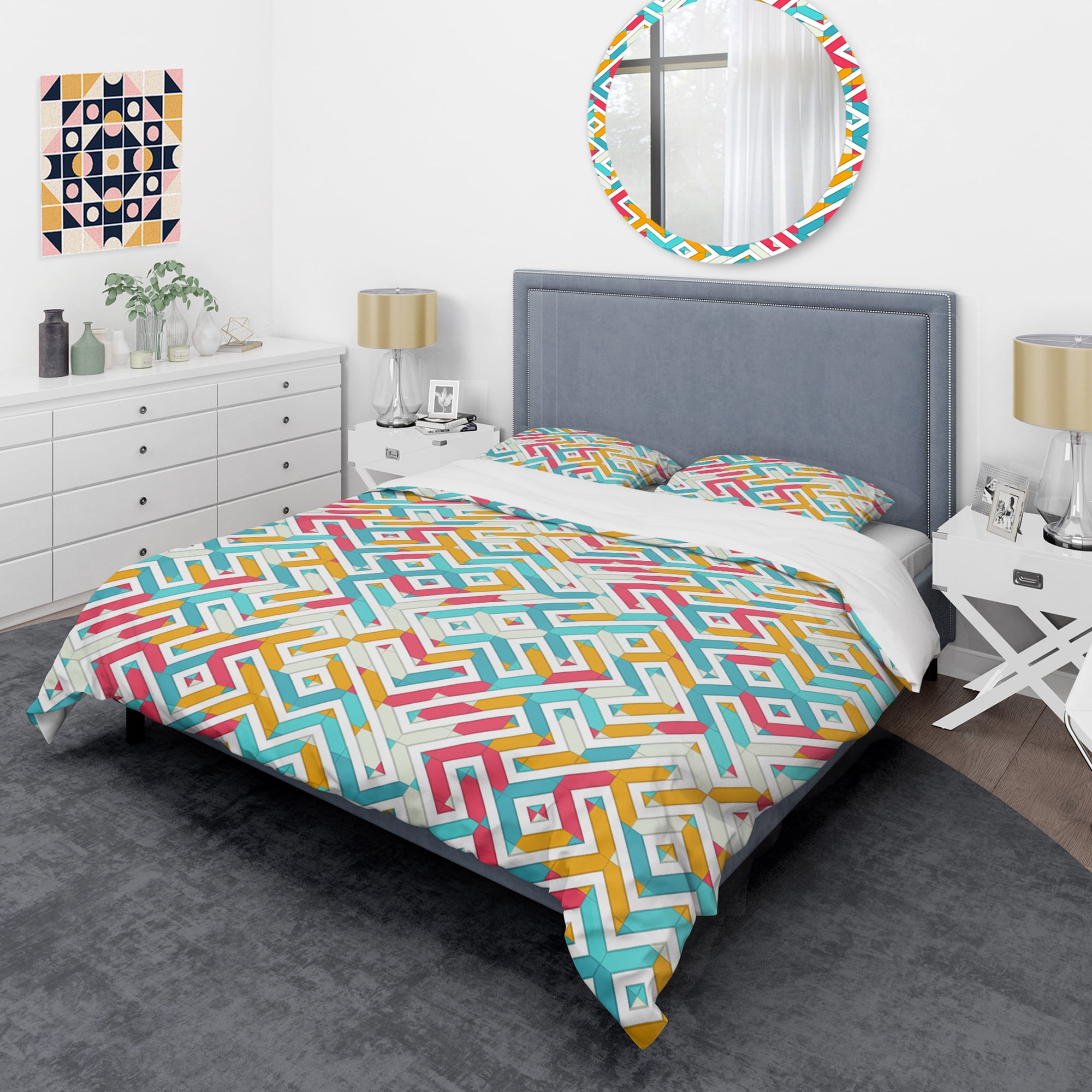 Designart 'Abstract Retro Geometry I' Mid-Century Modern Duvet Cover Set