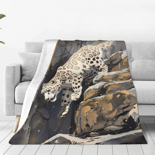 Balery Graceful Snow Leopard Manta de Felpa Suave y Acogedora – Cobija de Franela Aterciopelada para Cama, Lavable y Cálida para Sofá, Mascotas, Transpirable-50"x40"