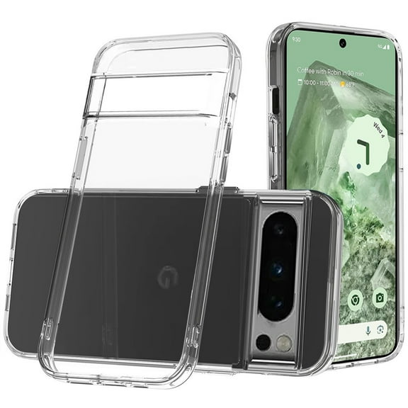 Designed for Google Pixel 9 (6.3 inch) Hybrid HD Crystal Clear Hard PC Back Gummy Silicone TPU Frame Slim with Chromed Buttons Phone Case Cover [Transparent]