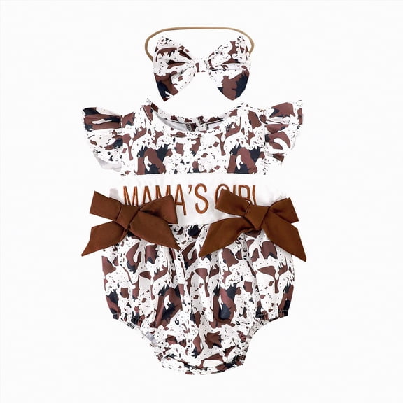 TOWED22 Infant Baby Girl Romper Baby Ruffle Bodysuit Jumpsuit One-Piece Cute Print Clothes Brown,3-6 M