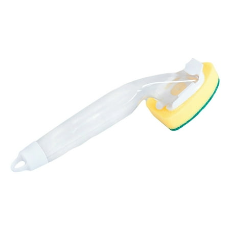 Lilixerw Soap Control Dishwand Handle with Refills 2 Heavy Duty Replacement Sponge Heads Set Non Scratch Dishwashing Scrub Dispensing Brush Pads Kitchen Sink Dishwash Tool