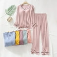 thumbnail image 2 of ShengRui Womens Built in Bra Pajamas Sets Casual Long Sleeve V Neck Nightshirts with Soft Modal Long Pants Sleepwear Lounge Set, 2 of 8