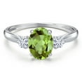 thumbnail image 3 of Gem Stone King 10K White Gold Green Peridot and White Moissanite 3-Stone Ring for Women | 1.62 Cttw | Oval 8X6MM | Gemstone August Birthstone | Size 8, 3 of 6