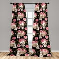 thumbnail image 4 of Ambesonne Skulls and Roses Curtains, Peonies on Skull, Pair of 28"x84", Pink Laurel Green Black, 4 of 5