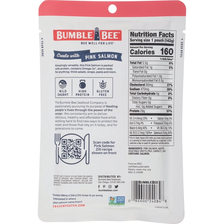 Bumble Bee Skinless & Boneless Pink Salmon, Wild Caught, Gluten