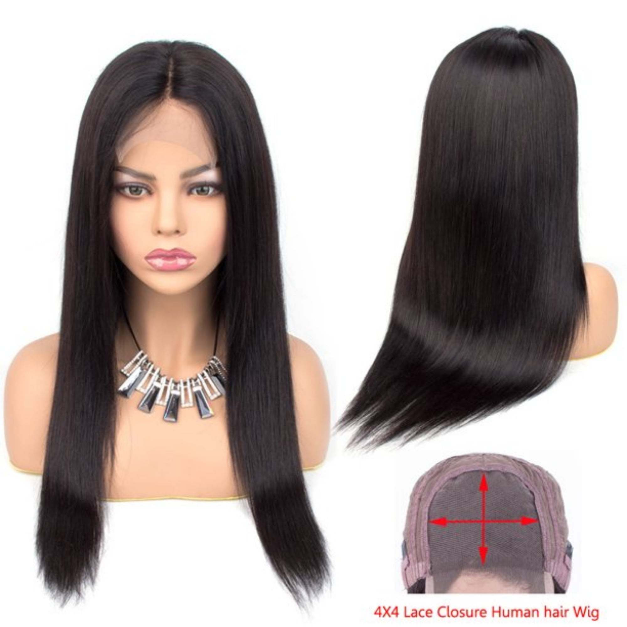 Straight Lace Front Wigs Human Hair 14 inch Human Hair Wigs For Black Women 4x4 Lace Closure Wig Brazilian Virgin Hair Natural Color Pre Plucked 150 Density Walmart