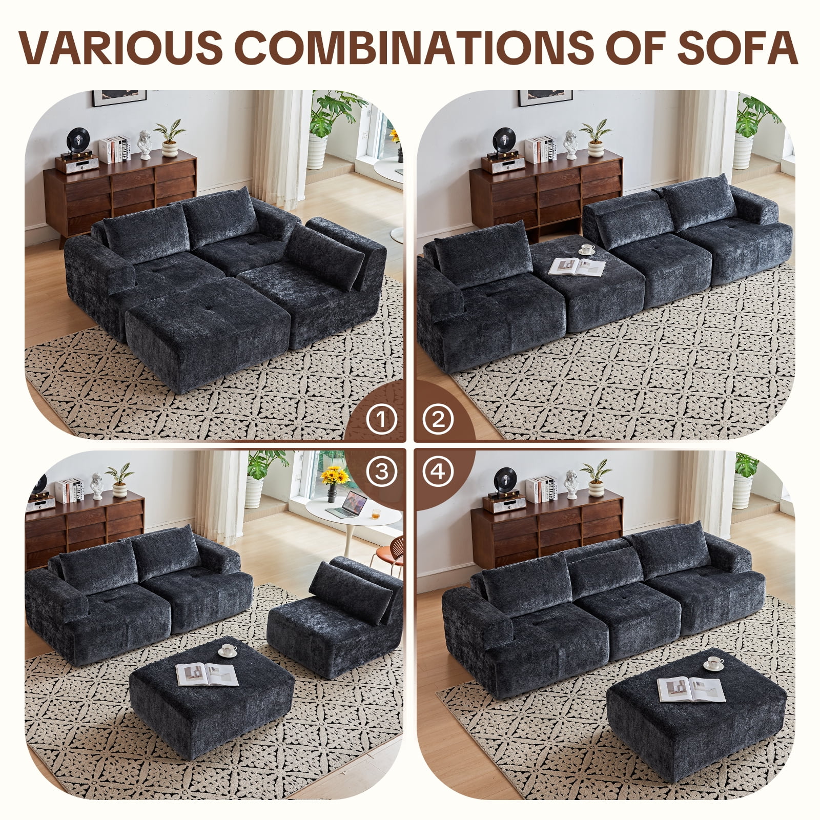 Cozylore Modular Sectional Sofa L-Shape Upholstered Couches Modern Sleeper Sofa for Living Room, No Assembly Required, Gray