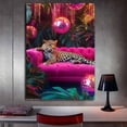 thumbnail image 6 of Mudket Leopard on Hot Pink Sofa with Disco Balls Canvas Wall Art, Trendy Glam Party Wall Prints Waterproof Canvas for Living Room Apartment Home Decor , Framed Ready to Hang - 24"L x 16"W, 6 of 9