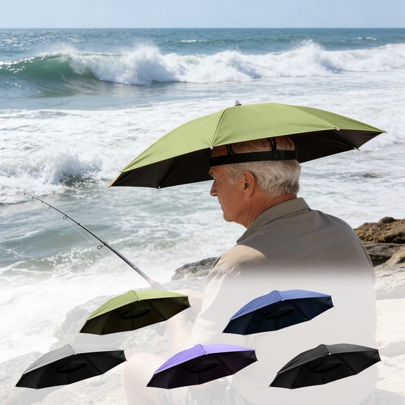 KOYPTL Fishing Umbrella Hat for Adults, Adjustable Headband Lightweight Design with 8-Rib Frame for Sun & Light Rain Fishing Gardening & Outdoor Activities Can Foldable Navy