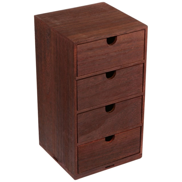 Shisuyan 1pc Desktop Storage Box Vintage Drawer Box Wooden Storage Organizer (Four-layer)