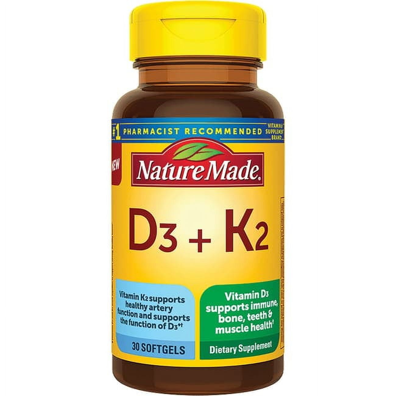 (2 pack) Nature Made Vitamin D3 + K2 Softgels, 30 Count