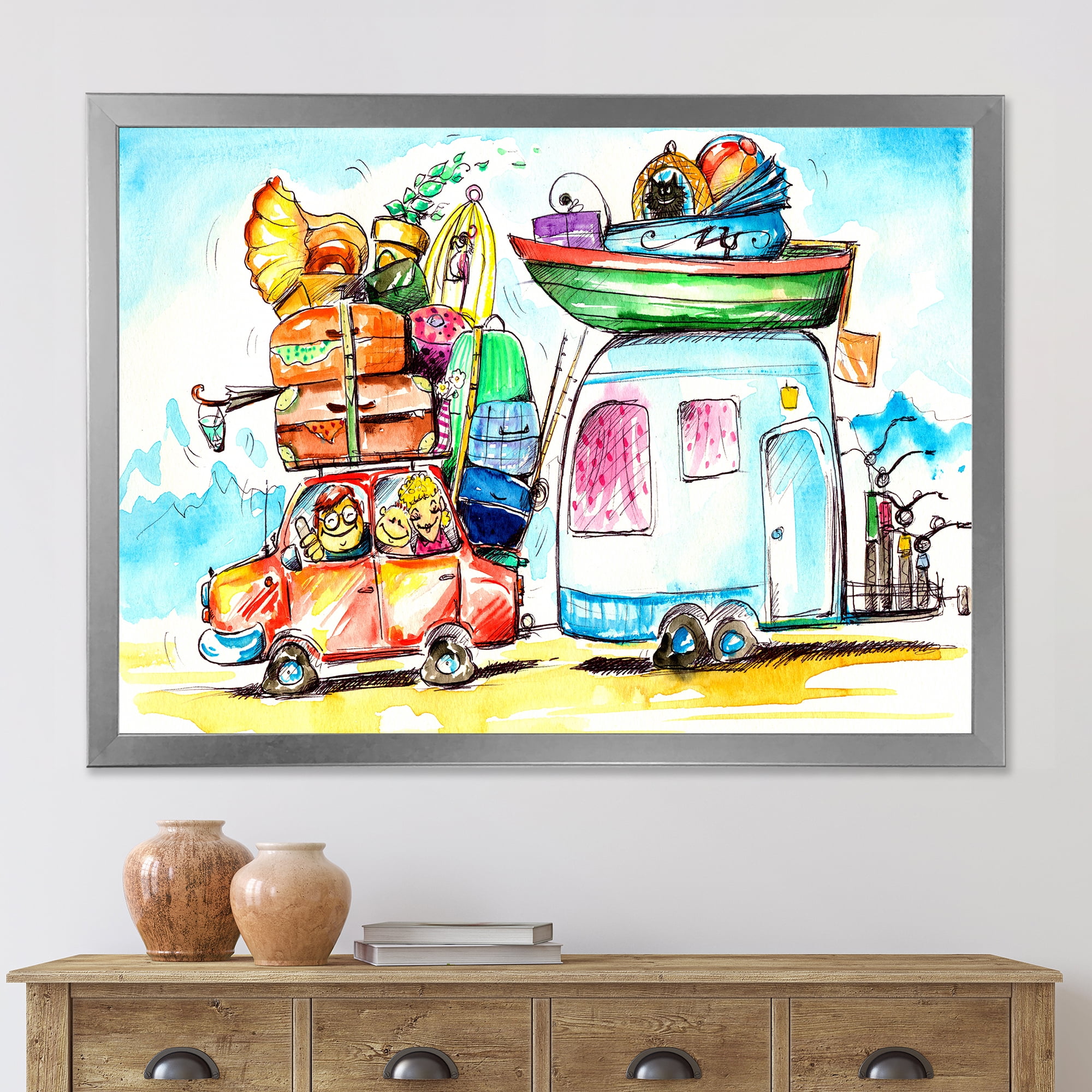 Designart 'Caravans With Family Travel' Farmhouse Framed Art Print