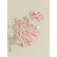 thumbnail image 3 of Suealasg 2pcs Baby Girl Clothes Sets 3M 6M 12M 18M Infant Girls Summer Birthday Party Romper Dress Sleeveless Bow Front Smocked Bodysuit+Headband, 3 of 8