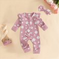 thumbnail image 2 of TOWED22 Baby Girl Fall Sweatshirt Romper Floral Print Long Sleeve Jumpsuit Waffle Clothes,Pink,0-3 M, 2 of 6