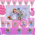 thumbnail image 2 of Decoración para fiesta de cumpleaños con temática de la Princesa Sofía de Disney, juego de vajilla de dibujos animados para fiesta de baby shower de niña, decoración con globos, suministros para event, 2 of 5