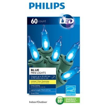 Philips 60 LED Blue Mini Lights Green Wire Indoor/Outdoor NIB 