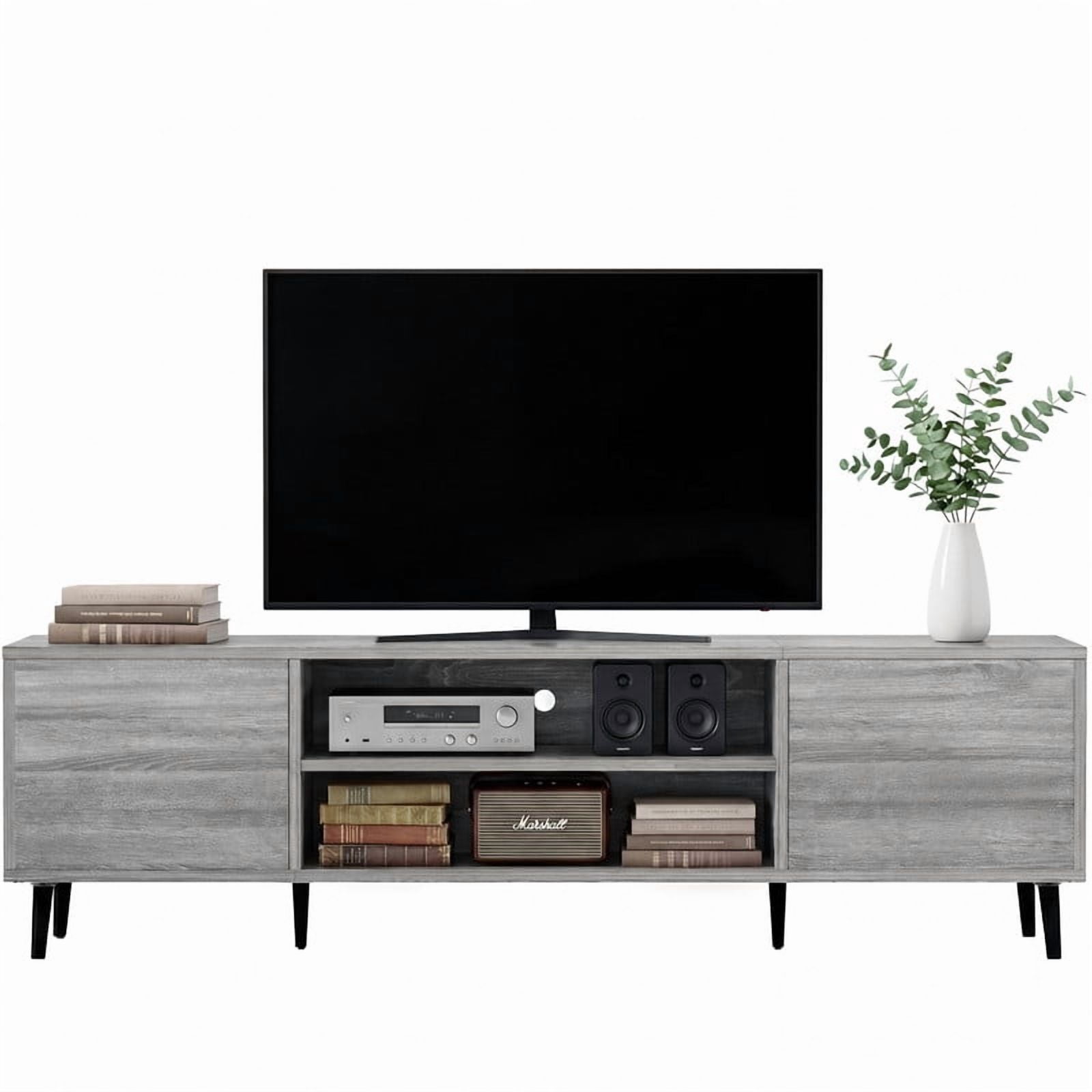 Homall 63'' Mid-Century Modern TV Stand for TVs up to 70 Inches, Wood Entertainment Center with Storage Cabinets & Open Shelves, TV Console Table for Living Room, Gray