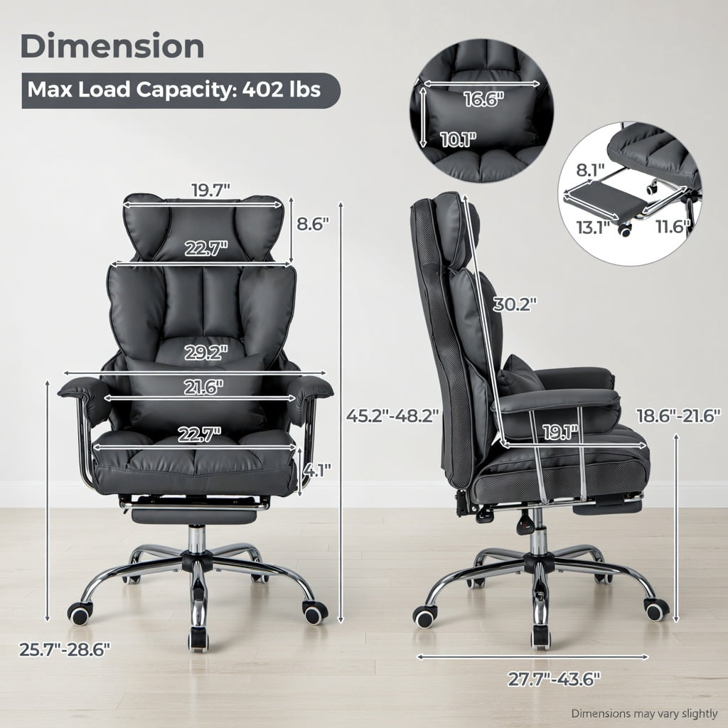 Spaco Big and Tall Executive Office Desk Chair with Footrest-Black, Home Office Computer Desk Chair, Ergonomic Office Chair for Bedroom,Study