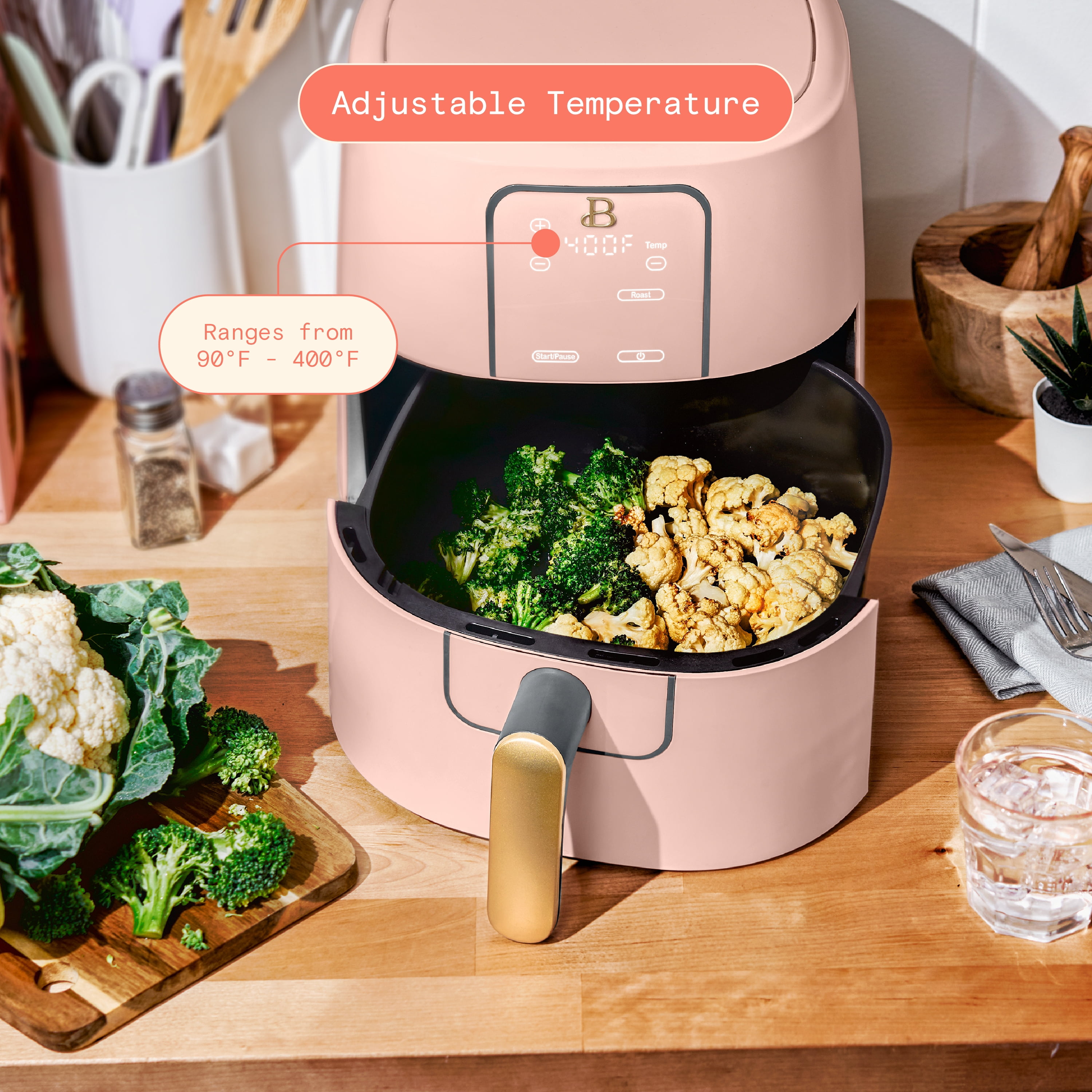 Beautiful 6 Qt Air Fryer with TurboCrisp Technology, EverGood Ceramic Nonstick Coating, Rose by Drew Barrymore