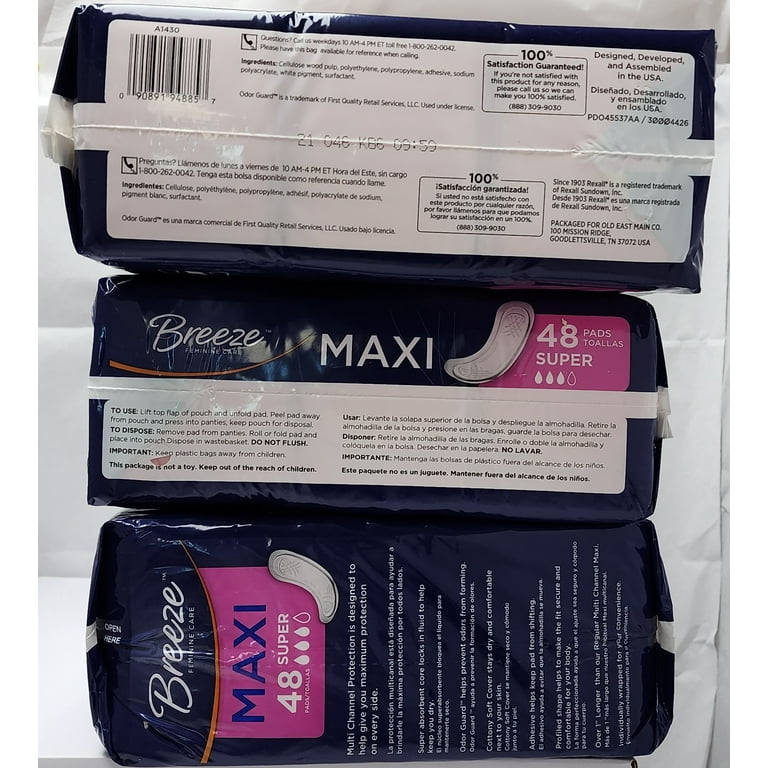 Breeze Feminine Care Super Maxi Pad Multi Cannel Protection ,#144 Pads