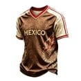 thumbnail image 2 of Mexico Soccer Jersey T-Shirt, Mexico Aztec Mayan Calendar V Neck Short Sleeve Tee, Mexico Shirt for 2026 Soccer Game Fans Brown Size: S, 2 of 10