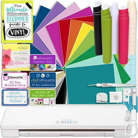 Silhouette Cameo 3 Bluetooth Starter Vinyl Bundle with Vinyl Sheets, Guide, Class, Tools, and