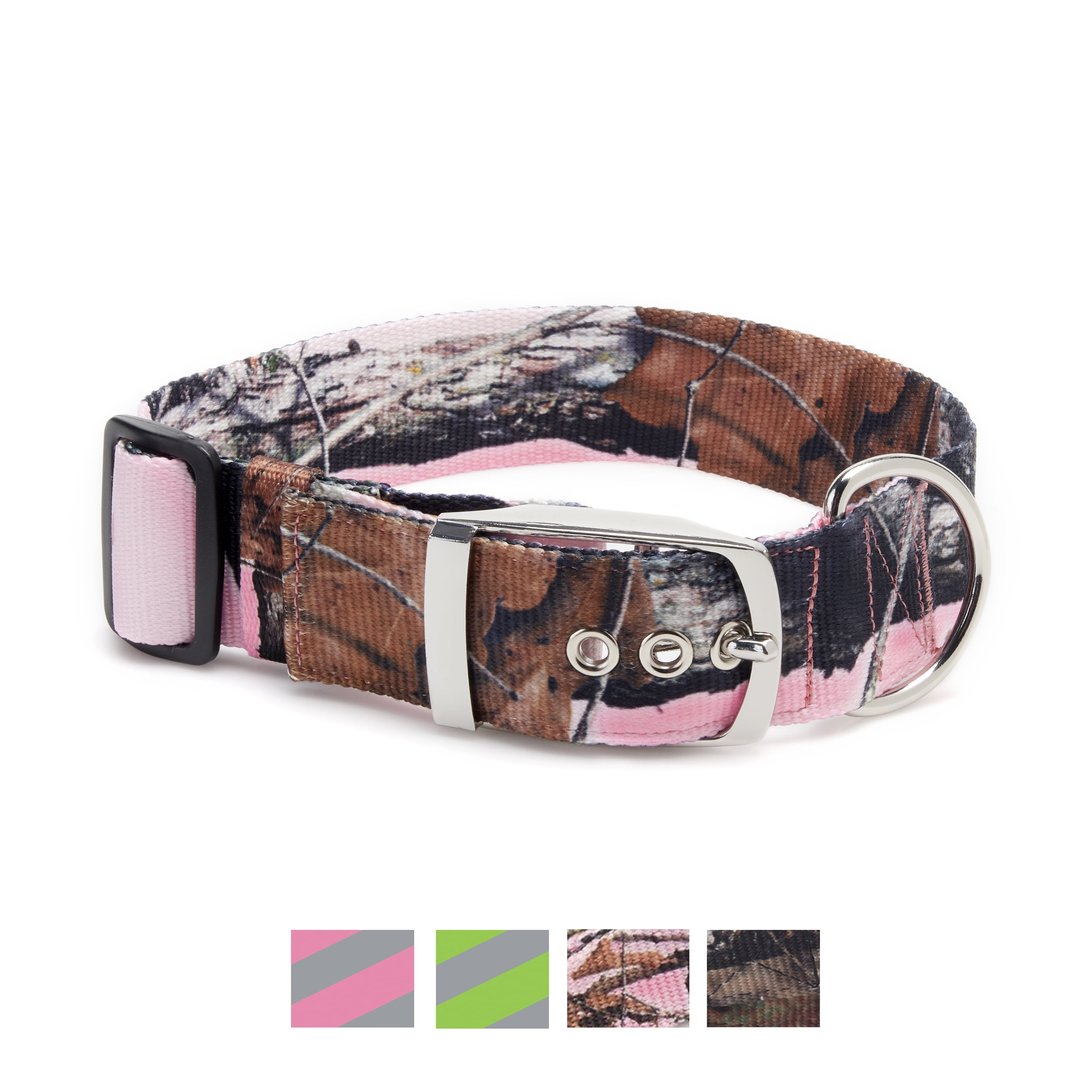 Vibrant Life Patterned Dog Collar with Metal Clasp, Pink Camo, Large