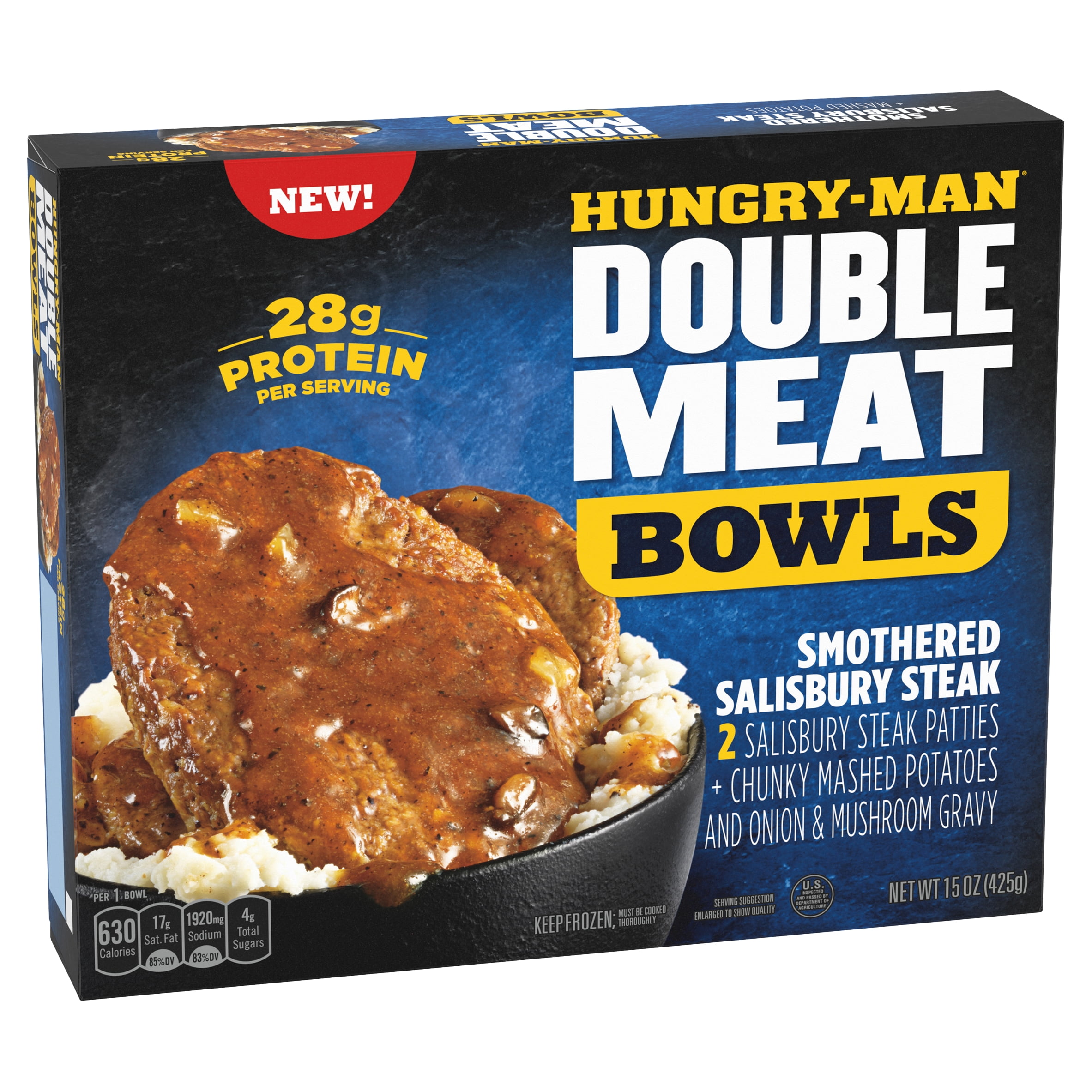 HungryMan Double Meat Bowls Smothered Salisbury Steak Mashed Potatoes and Gravy Frozen Meal, 15
