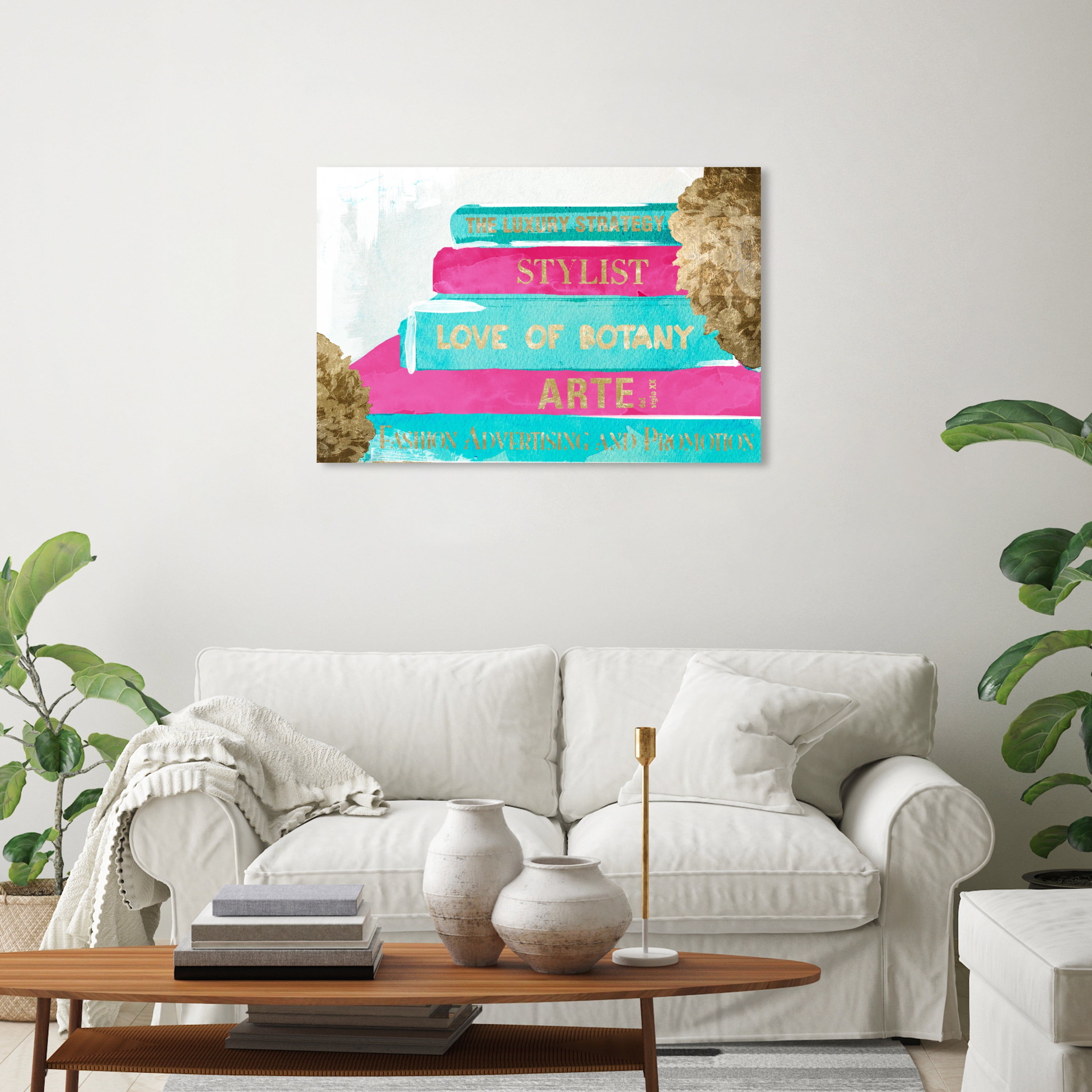 Wynwood Studio Fashion and Glam Contemporary Canvas Art - Book Stack Quote, Wall Art for Living Room, Bedroom, and Bathroom, 30 in x 20, Blue and Gold Home Decor