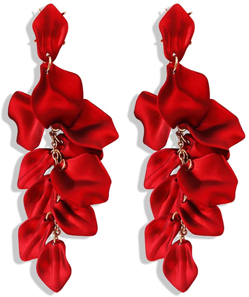 Long Acrylic Rose Petal Earrings Dangle Exaggerated Flower Earrings Drop Statement Floral Tassel