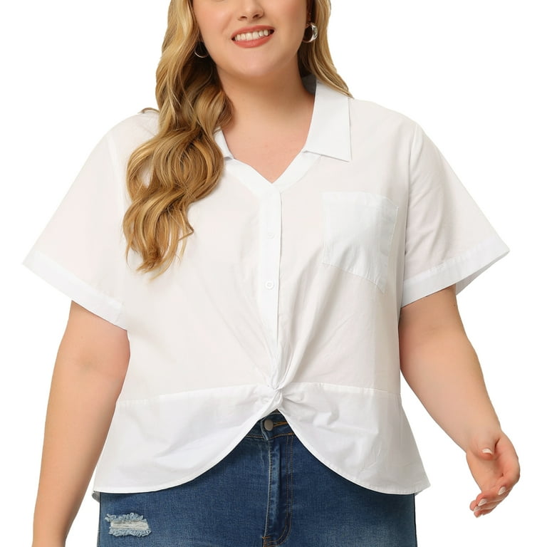 Agnes Orinda Women's Plus Size Jeans Short Sleeve Chest Pocket