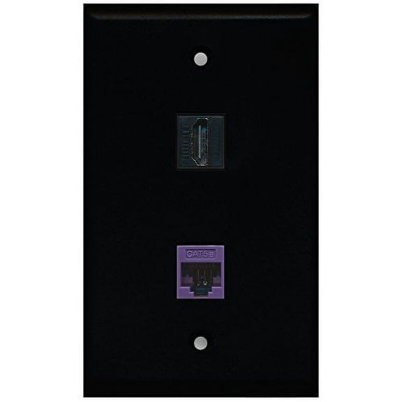 RiteAV - Black 1 Port HDMI 1 Port Cat5e Ethernet Purple Wall Plate