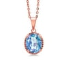 Gem Stone King 3.60 Ct Oval Millennium Blue Mystic Quartz 18K Rose Gold Plated Silver Pendant with Chain