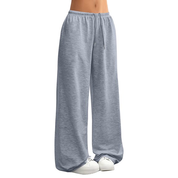 Cyglowse Drawstring Waist Pants for Women Wide Leg Low Rise Sweatpants Baggy Lounge Pants Casual Yoga Pants Loose Fit Comfortable Lightweight Sweatpant Elastic Waist with Pockets Light Gray S