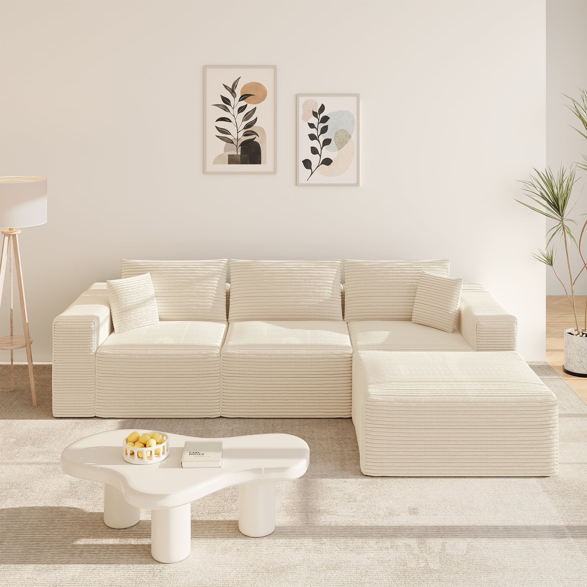 Boneless Cloud sofa, Small Sectional Loveseat Sofa with Memory Foam,No Assembly Required,Soft Corduroy Fabric,Compact Box Delivery for Apartments & Living Rooms