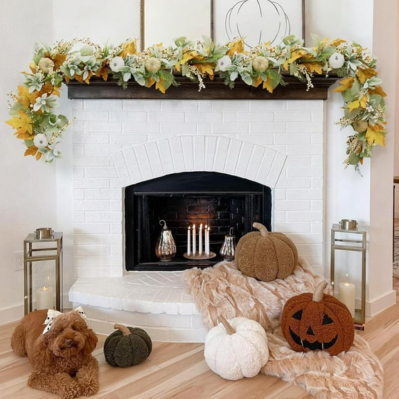 Guvpev Fall Decor, Fall Garland with Lights, 6FT Autumn Maples Leaf Garlands Thanksgiving Harvest Halloween Decorations for Mantel, Table Centerpieces, Stair, Porch, Indoor Outdoor Fall Decorations