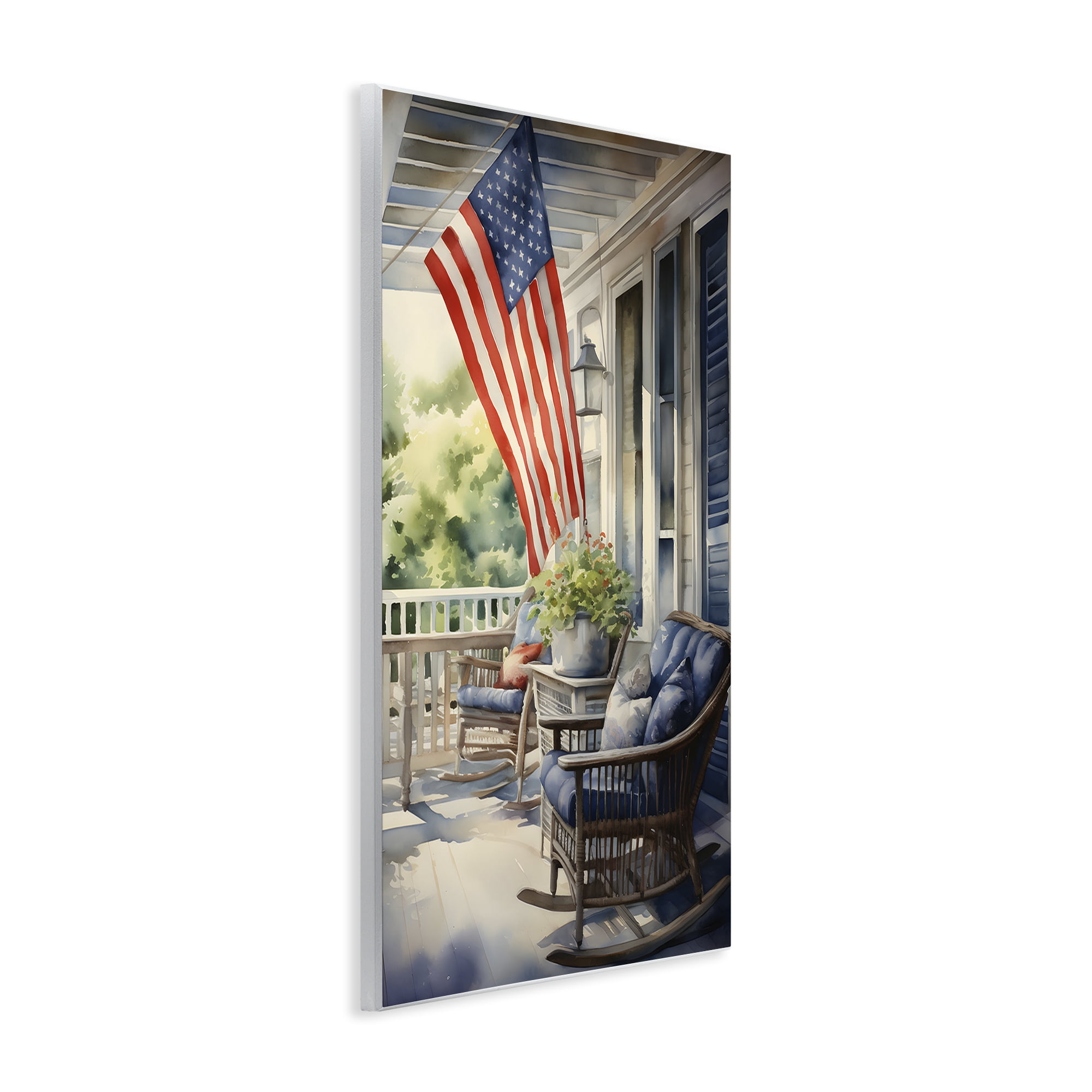 Stupell Industries Porch with American Flag Scenery Painting Unframed Art Print Wall Art, 13 x 19