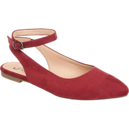 

Women s Journee Collection Preea Ankle Strap Flat Wine Microsuede Fabric 7.5 M