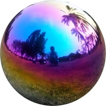 ACDANC Rainbow Gazing Globe, 7" Polished Stainless Steel Mirror Ball for Garden & Indoor Decor