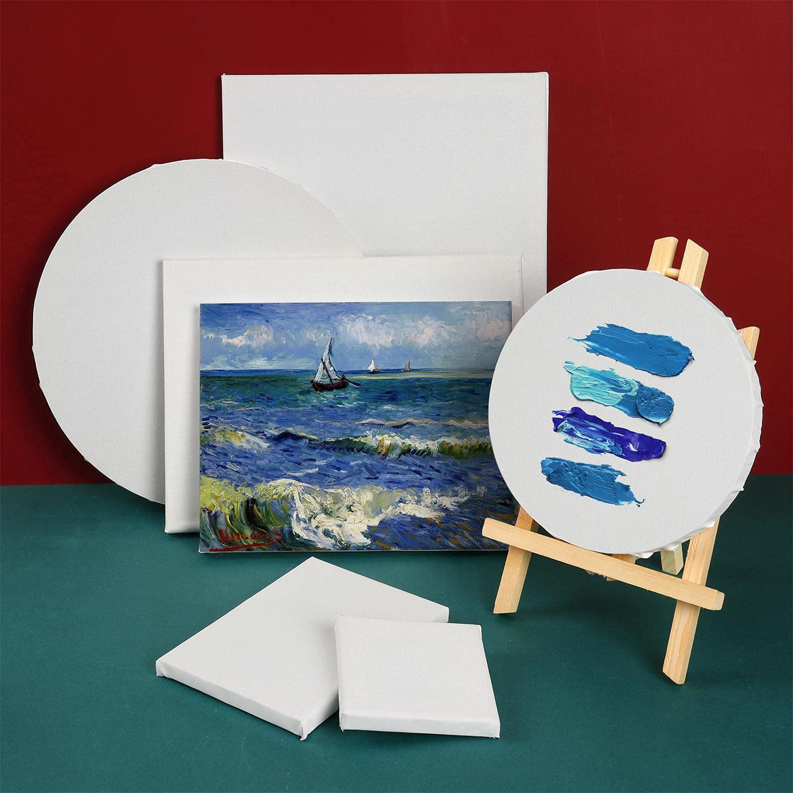 24-Pack Painting Canvases, 8 Sizes Square & Round Cotton Canvas Boards for Acrylic & Oil