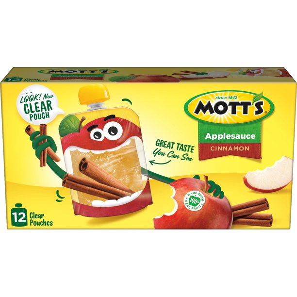 Mott's Cinnamon Applesauce, 3.2 Oz Clear Pouches, 12 Count (Pack of 4